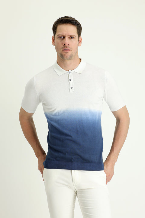 Siyah Lacivert Polo Yaka Regular Fit Desenli Pamuklu Tişört