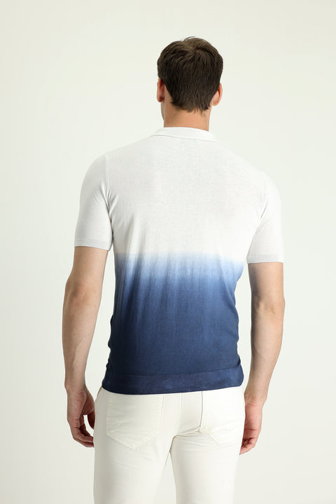 Siyah Lacivert Polo Yaka Regular Fit Desenli Pamuklu Tişört