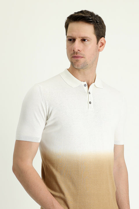 Koyu Vizon Polo Yaka Regular Fit Desenli Pamuklu Tişört