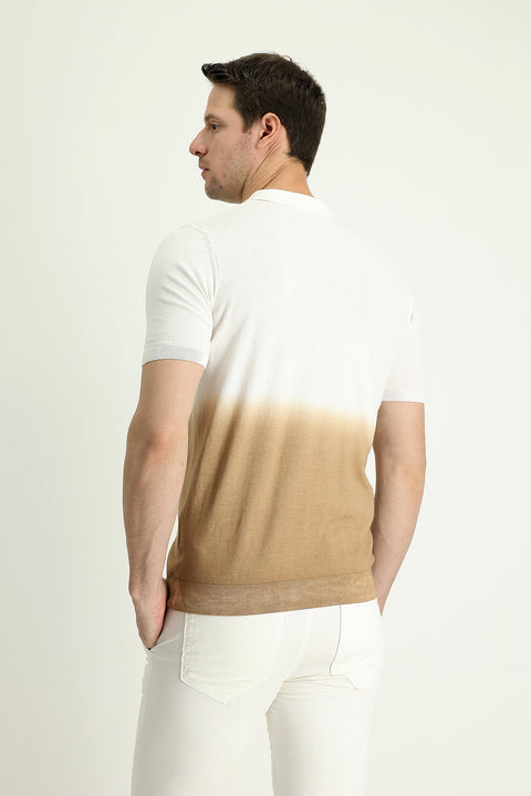 Koyu Vizon Polo Yaka Regular Fit Desenli Pamuklu Tişört