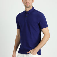 Orta Lacivert Polo Yaka Slim Fit Dar Kesim Pamuk Tişört