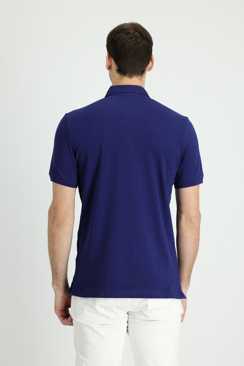 Orta Lacivert Polo Yaka Slim Fit Dar Kesim Pamuk Tişört