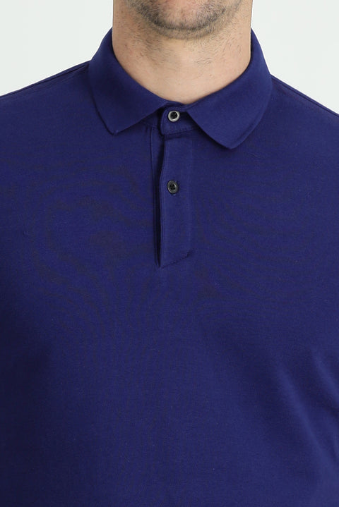 Orta Lacivert Polo Yaka Slim Fit Dar Kesim Pamuk Tişört