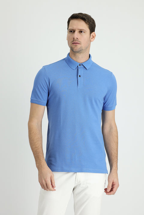 Havacı Mavi Polo Yaka Slim Fit Dar Kesim Pamuk Tişört