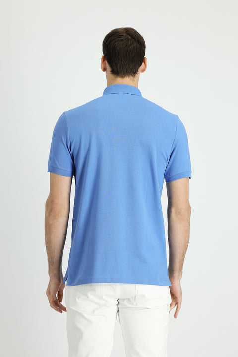Havacı Mavi Polo Yaka Slim Fit Dar Kesim Pamuk Tişört