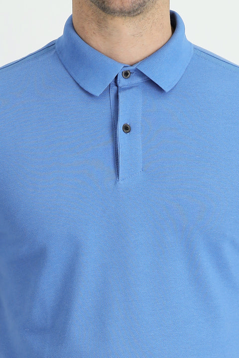 Havacı Mavi Polo Yaka Slim Fit Dar Kesim Pamuk Tişört