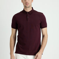 Koyu Bordo Polo Yaka Slim Fit Dar Kesim Pamuk Tişört
