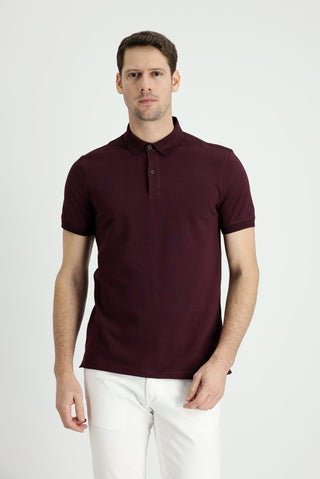  Koyu Bordo Polo Yaka Slim Fit Dar Kesim Pamuk Tişört