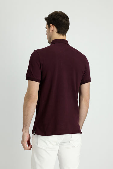 Koyu Bordo Polo Yaka Slim Fit Dar Kesim Pamuk Tişört