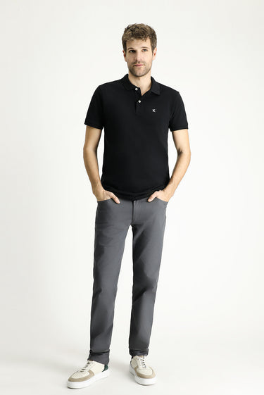  Siyah Polo Yaka Slim Fit Dar Kesim Nakışlı Pamuk Tişört