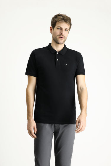  Siyah Polo Yaka Slim Fit Dar Kesim Nakışlı Pamuk Tişört
