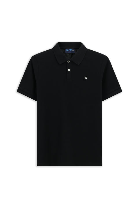 Siyah Polo Yaka Slim Fit Nakışlı %100 Pamuk Tişört