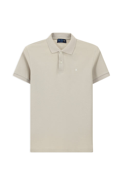 Medium Grey Polo Collar Slim Fit Embroidered 100% Cotton T-shirt