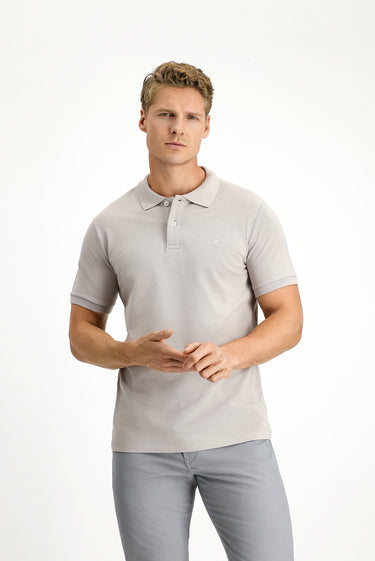  Orta Gri Polo Yaka Slim Fit Dar Kesim Nakışlı Pamuk Tişört