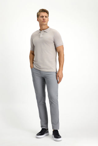  Orta Gri Polo Yaka Slim Fit Nakışlı %100 Pamuk Tişört