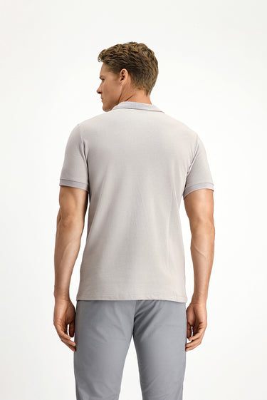  Orta Gri Polo Yaka Slim Fit Dar Kesim Nakışlı Pamuk Tişört