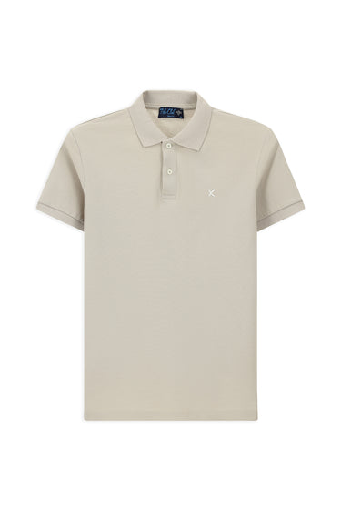 Orta Gri Polo Yaka Slim Fit Dar Kesim Nakışlı Pamuk Tişört