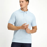 Açık Mavi Polo Yaka Slim Fit Dar Kesim Nakışlı Pamuk Tişört
