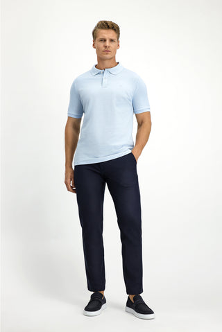  Açık Mavi Polo Yaka Slim Fit Nakışlı %100 Pamuk Tişört