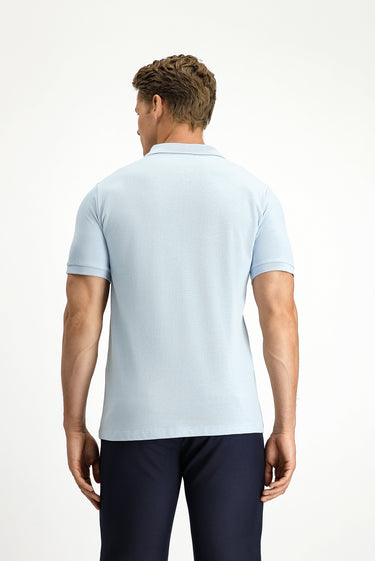  Açık Mavi Polo Yaka Slim Fit Dar Kesim Nakışlı Pamuk Tişört