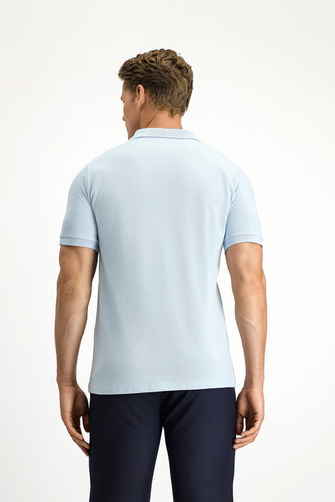 Açık Mavi Polo Yaka Slim Fit Nakışlı %100 Pamuk Tişört