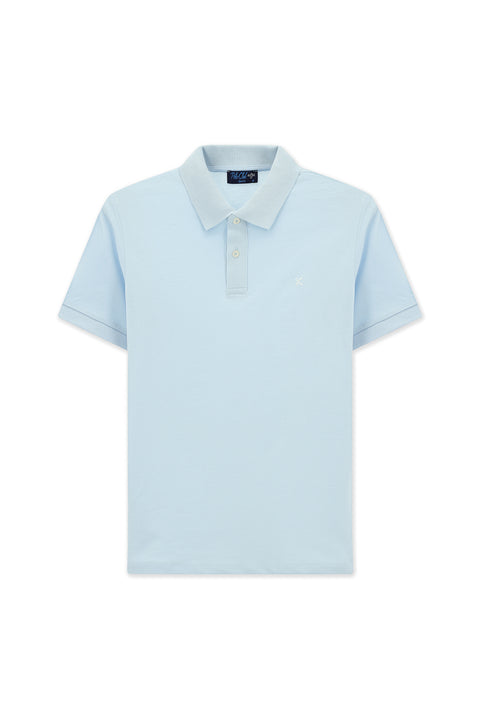 Açık Mavi Polo Yaka Slim Fit Nakışlı %100 Pamuk Tişört