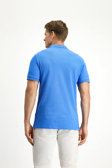  Saks Mavi Polo Yaka Slim Fit Dar Kesim Nakışlı Pamuk Tişört