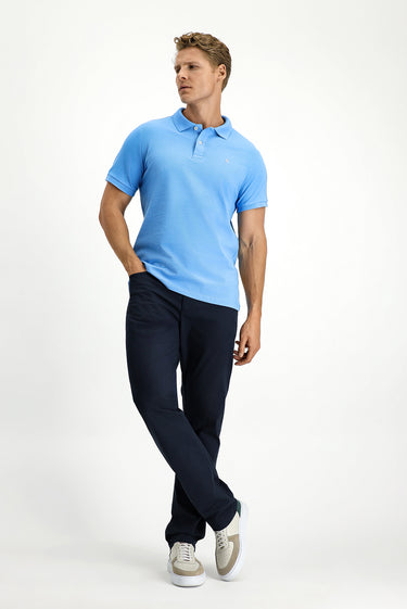  Koyu Mavi  Polo Yaka Slim Fit Dar Kesim Nakışlı Pamuk Tişört