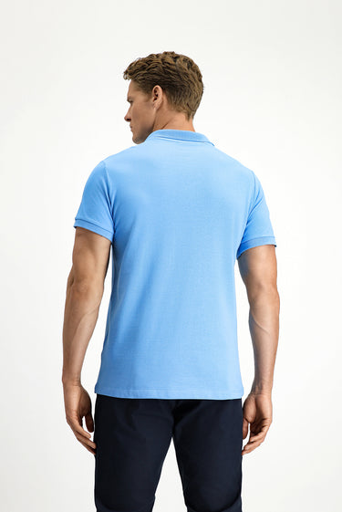  Koyu Mavi  Polo Yaka Slim Fit Dar Kesim Nakışlı Pamuk Tişört