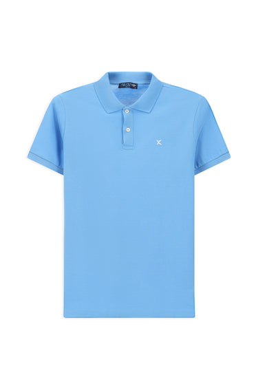 Koyu Mavi  Polo Yaka Slim Fit Dar Kesim Nakışlı Pamuk Tişört