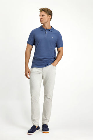  İndigo Polo Yaka Slim Fit Nakışlı %100 Pamuk Tişört