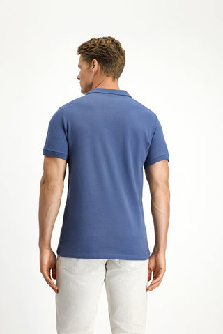  İndigo Polo Yaka Slim Fit Nakışlı %100 Pamuk Tişört