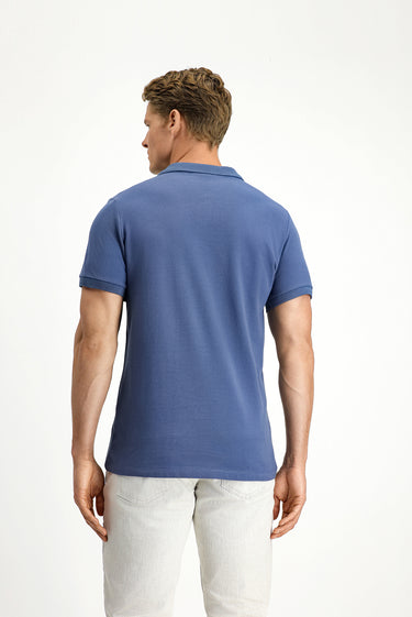  İndigo Polo Yaka Slim Fit Dar Kesim Nakışlı Pamuk Tişört