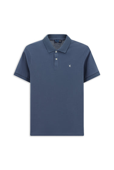 İndigo Polo Yaka Slim Fit Dar Kesim Nakışlı Pamuk Tişört