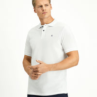 Beyaz Polo Yaka Slim Fit Dar Kesim Nakışlı Pamuk Tişört