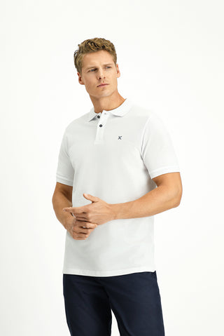  Beyaz Polo Yaka Slim Fit Nakışlı %100 Pamuk Tişört