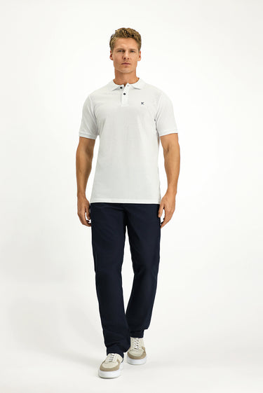  Beyaz Polo Yaka Slim Fit Dar Kesim Nakışlı Pamuk Tişört