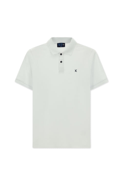 Beyaz Polo Yaka Slim Fit Nakışlı %100 Pamuk Tişört