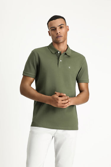  Orta Haki Polo Yaka Slim Fit Dar Kesim Nakışlı Pamuk Tişört