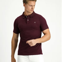 Koyu Bordo Polo Yaka Slim Fit Dar Kesim Nakışlı Pamuk Tişört