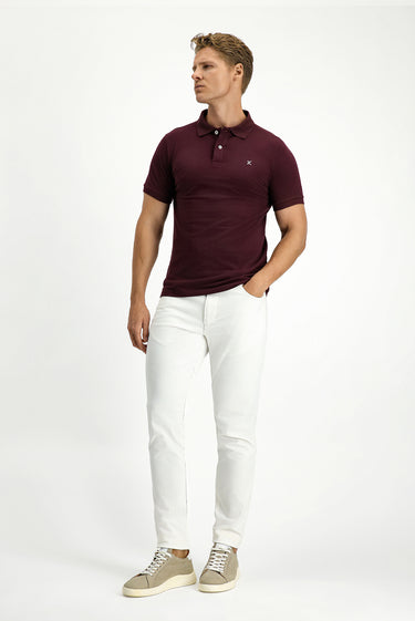  Koyu Bordo Polo Yaka Slim Fit Dar Kesim Nakışlı Pamuk Tişört