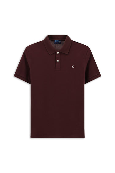 Koyu Bordo Polo Yaka Slim Fit Dar Kesim Nakışlı Pamuk Tişört