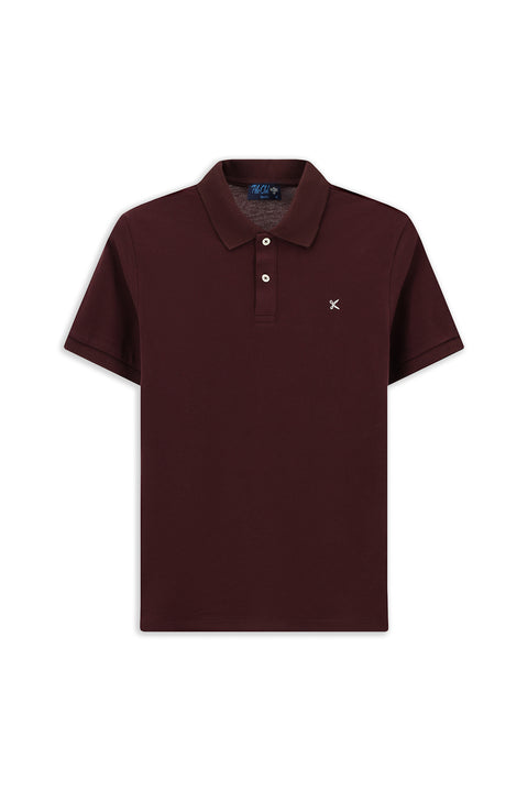 Koyu Bordo Polo Yaka Slim Fit Nakışlı %100 Pamuk Tişört