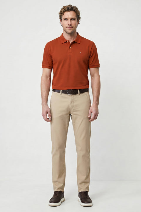 Kiremit Polo Yaka Slim Fit Nakışlı %100 Pamuk Tişört