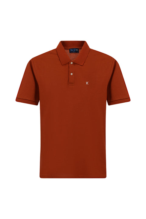 Kiremit Polo Yaka Slim Fit Nakışlı %100 Pamuk Tişört