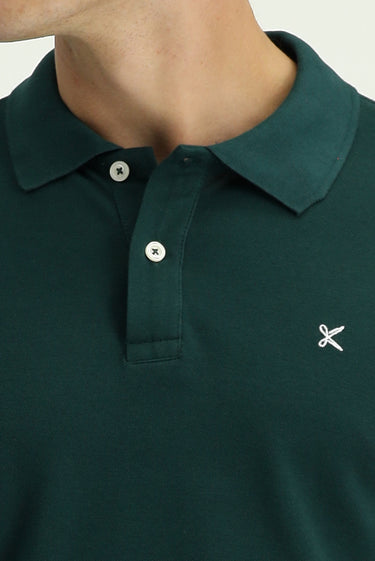 Koyu Yeşil Polo Yaka Slim Fit Dar Kesim Nakışlı Pamuk Tişört