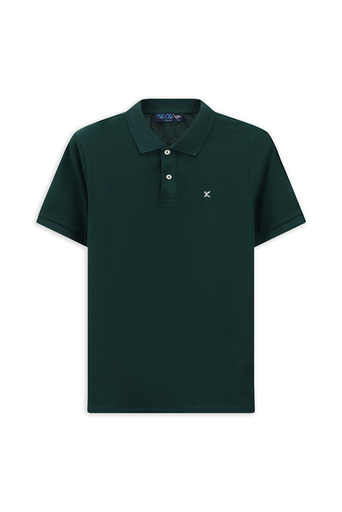 Koyu Yeşil Polo Yaka Slim Fit Nakışlı %100 Pamuk Tişört