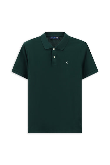 Koyu Yeşil Polo Yaka Slim Fit Dar Kesim Nakışlı Pamuk Tişört