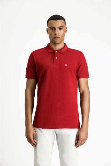  Koyu Kırmızı Polo Yaka Slim Fit Dar Kesim Nakışlı Pamuk Tişört