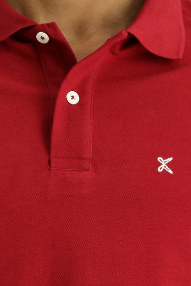 Koyu Kırmızı Polo Yaka Slim Fit Dar Kesim Nakışlı Pamuk Tişört